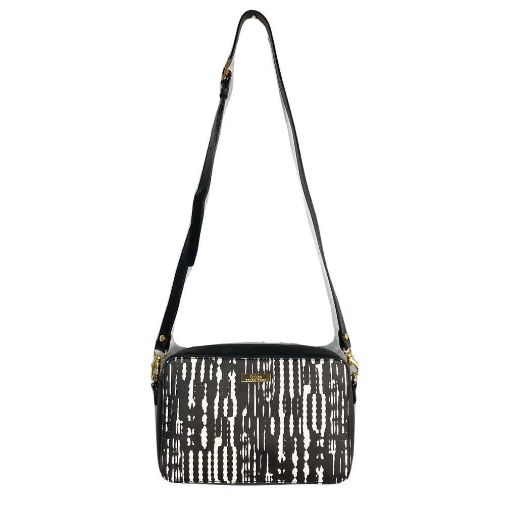 Trina Turk Purse Shoulder Bag‎ Black White Printed Vegan Leather Structured